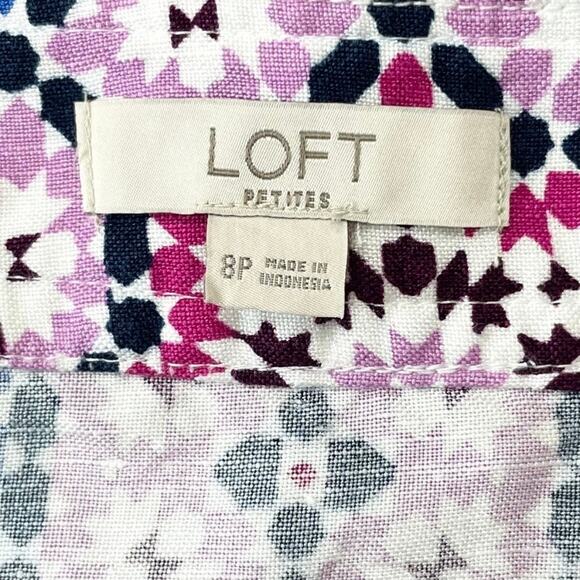 Ann Taylor LOFT Petite Side-Tie Mosaic Linen Blend Midi Wrap Skirt - Picture 8 of 9